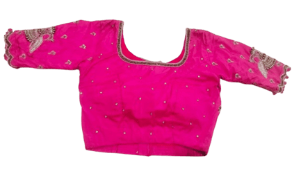 OM SAI SANTHI MAGGAM WORKS & TAILORINGS - Pink Hand Embroidered Blouse With Zari Work OM SAI SANTHI MAGGAM WORKS & TAILORINGS - Pink Hand Embroidered Blouse With Zari Work