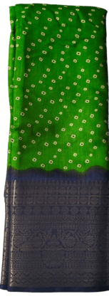 Green and Blue Bandhani Saree With Blouse Piece