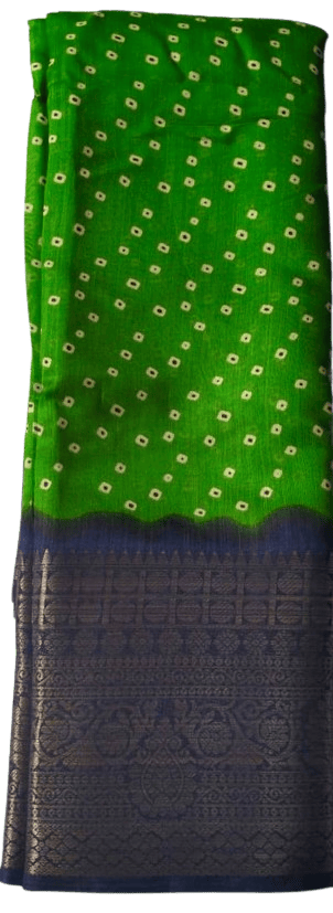 Green and Blue Bandhani Saree With Blouse Piece