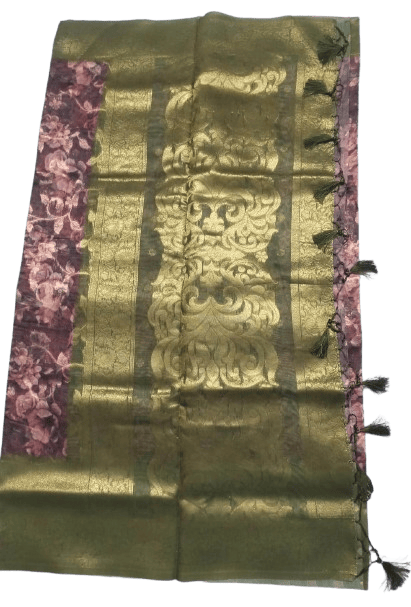Brown & Green colour Fancy saree