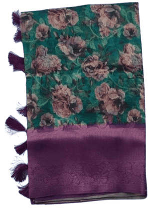 Green Floral Saree with Zari Border