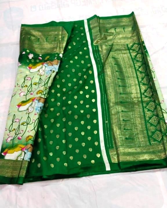 Green Banarasi Silk Saree With Meenakari Work