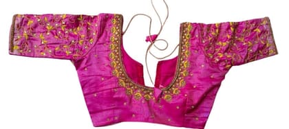 Pink Hand Embroidered Blouse With Zari Work Pink Hand Embroidered Blouse With Zari Work