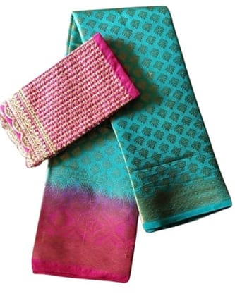Green and Pink Floral Saree with Embroidered Blouse