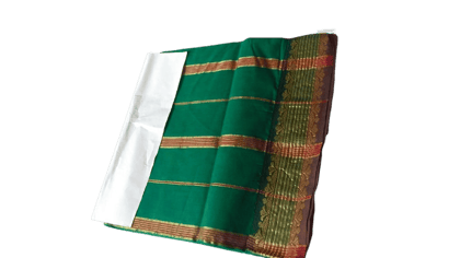 Green Cotton Saree With Golden Zari Border