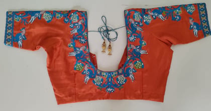 orange blue blouse