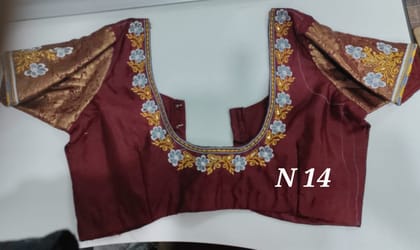 Embroidered boat neck blouse with zari work