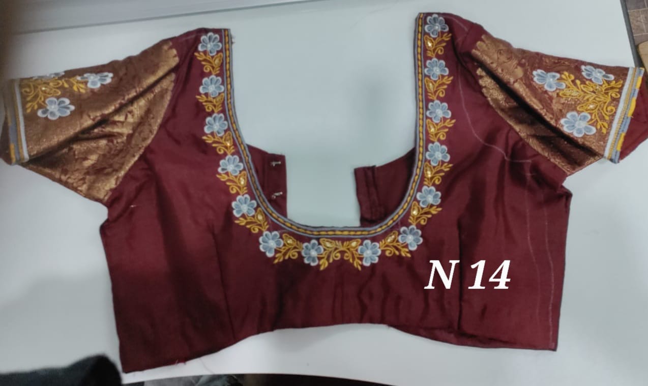 Embroidered boat neck blouse with zari work