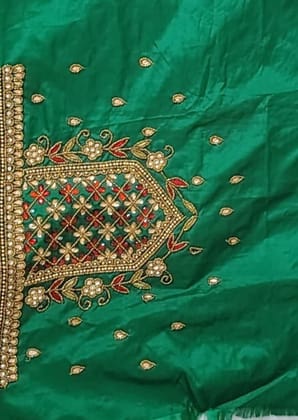 LAKSHMI TAILORINGS - Green Banarasi Silk Saree With Zari And Stone Work LAKSHMI TAILORINGS - Green Banarasi Silk Saree With Zari And Stone Work