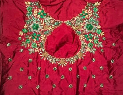 LAKSHMI TAILORING - Red and green embroidered blouse LAKSHMI TAILORING - Red and green embroidered blouse