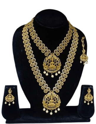 "Stunning Lakshmi Temple Haram Necklace Set with Earrings"