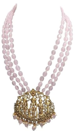 "Stunning Antique Gold Pendant Set with Pink Beads"