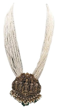 Pearl and Kundan Necklace Set with Temple Motif Pendant