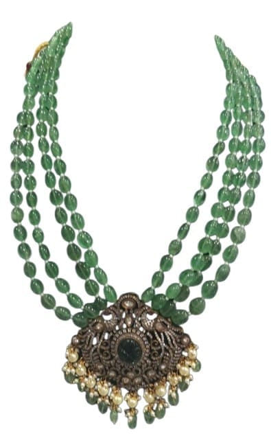 Green Stone Kundan Polki Necklace Set