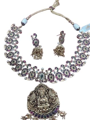 Traditional Indian Necklace Set with Goddess Lakshmi Pendant
