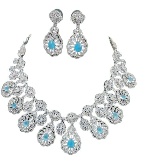 "Stunning Cubic Zirconia Bridal Necklace and Earrings Set in Silver"