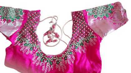 Pink Hand Embroidered Saree Blouse With Floral Motifs Pink Hand Embroidered Saree Blouse With Floral Motifs