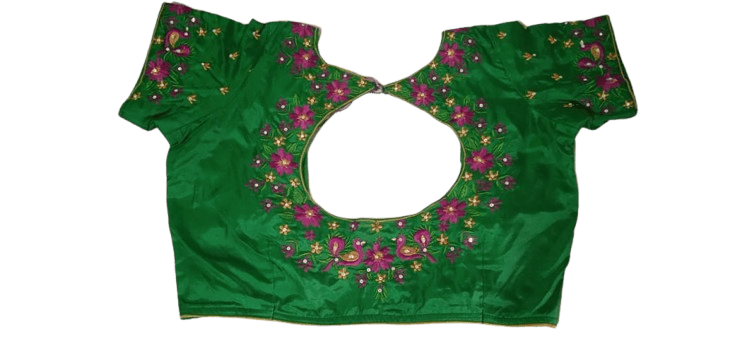 Green blouse with floral embroidery