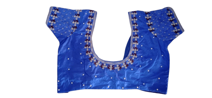 Women's Blue Embroidered Cotton Silk Saree Blouse