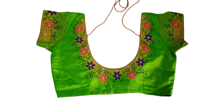 Green blouse with floral embroidery