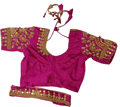 Embroidered Magenta Pink Saree Blouse With Belt Embroidered Magenta Pink Saree Blouse With Belt