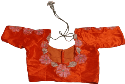 Orange Hand Embroidered Blouse With Floral Motifs Orange Hand Embroidered Blouse With Floral Motifs
