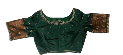 Green Brocade Embroidered Boat Neck Blouse Green Brocade Embroidered Boat Neck Blouse