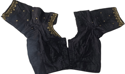 Sleeveless Black Saree Blouse With Zari Embroidery Sleeveless Black Saree Blouse With Zari Embroidery
