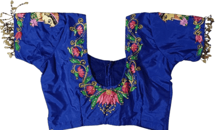 Blue Hand Painted Blouse with Floral Embroidery Blue Hand Painted Blouse with Floral Embroidery