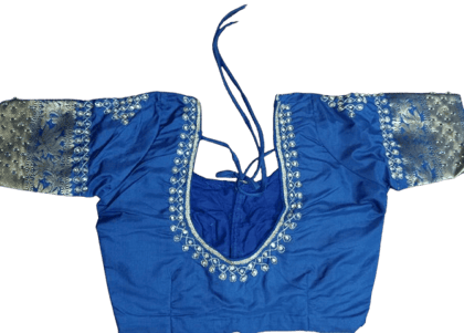 Women's Blue Embroidered Cotton Silk Saree Blouse Women's Blue Embroidered Cotton Silk Saree Blouse