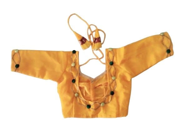 PARVATHI BEHERA WOMEN'S TAILORS- Yellow Velvet Embroidered Readymade Saree Blouse
