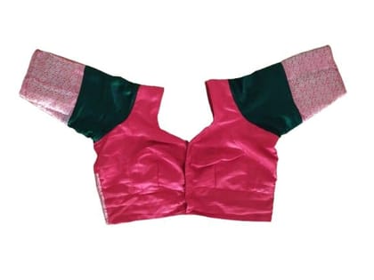 PARVATHI BEHERA WOMEN'S TAILORS - Readymade Pink Color Silk Cotton Blouse With Contrast Green Elbow Sleeves PARVATHI BEHERA WOMEN'S TAILORS - Readymade Pink Color Silk Cotton Blouse With Contrast Green Elbow Sleeves