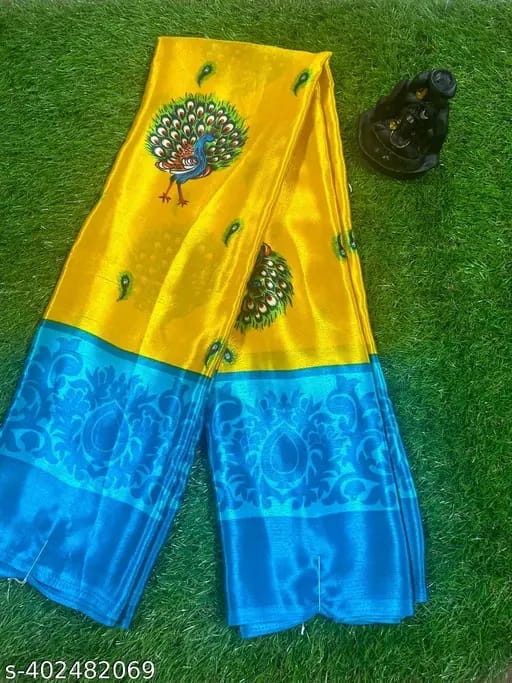 Yellow & Blue  Bandhani Saree With Blouse
