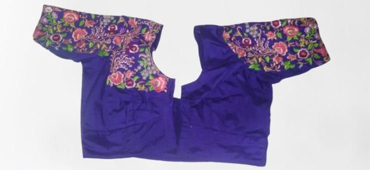 SRI DURGA EMBROIDING - Women's Purple Floral Embroidered Cotton Silk Saree Blouse