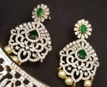 American Diamond and Emerald Choker Necklace Set