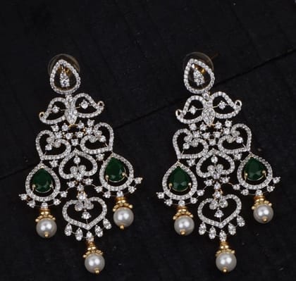 Stunning American Diamond and Emerald Necklace Set in Silver Stunning American Diamond and Emerald Necklace Set in Silver