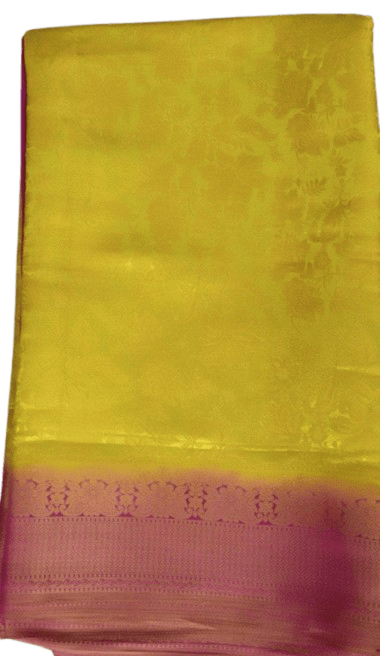 Yellow Saree With Pink Border
