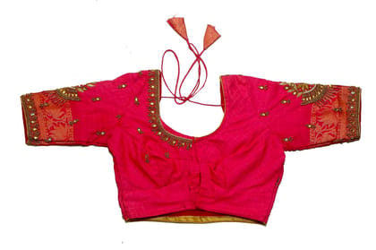 Pink Hand Embroidered Saree Blouse With Zari Work Pink Hand Embroidered Saree Blouse With Zari Work