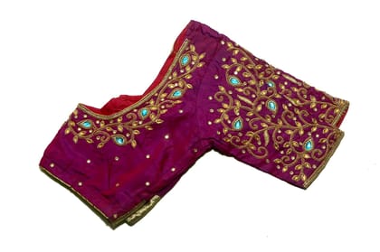 Embroidered boat neck blouse with mirror work Embroidered boat neck blouse with mirror work