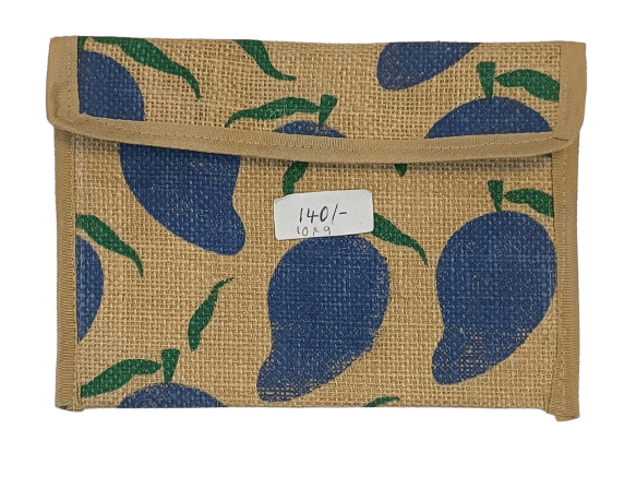 **Jute Fabric Blue Mango Print File Folder**