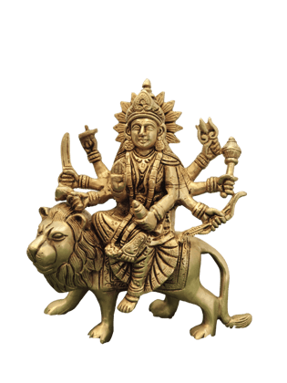 Brass Statue of Durga Maa Riding a Lion Brass Statue of Durga Maa Riding a Lion