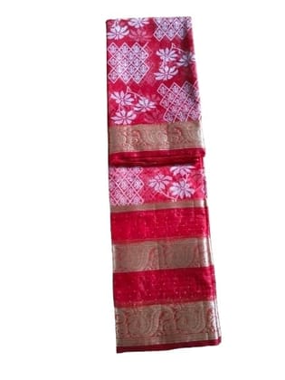 Red and White Floral Saree with Blouse Piece