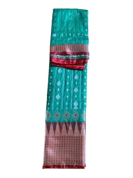 Green and Red Silk Saree with Blouse Piece