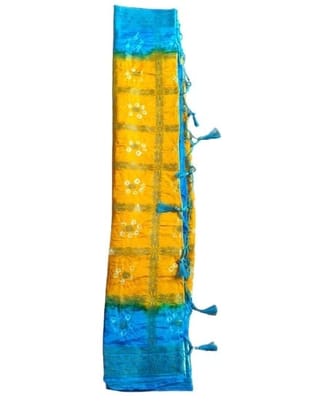 Yellow and Blue Bandhani Saree