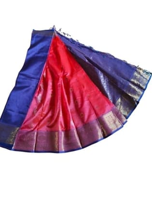 Pink and Blue Kanjivaram Silk Saree With Blouse