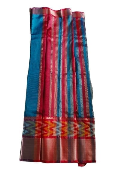 Blue and maroon handloom ikat cotton silk saree