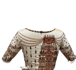 Cream color blouse with intricate embroidery and pearl embellishment Cream color blouse with intricate embroidery and pearl embellishment