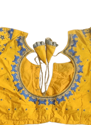 Yellow cotton silk embroidered boat neck blouse Yellow cotton silk embroidered boat neck blouse