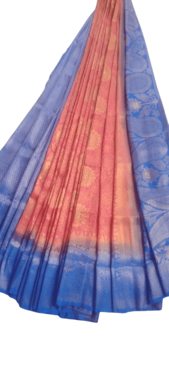 Pink And Blue Floral Embroidered Saree