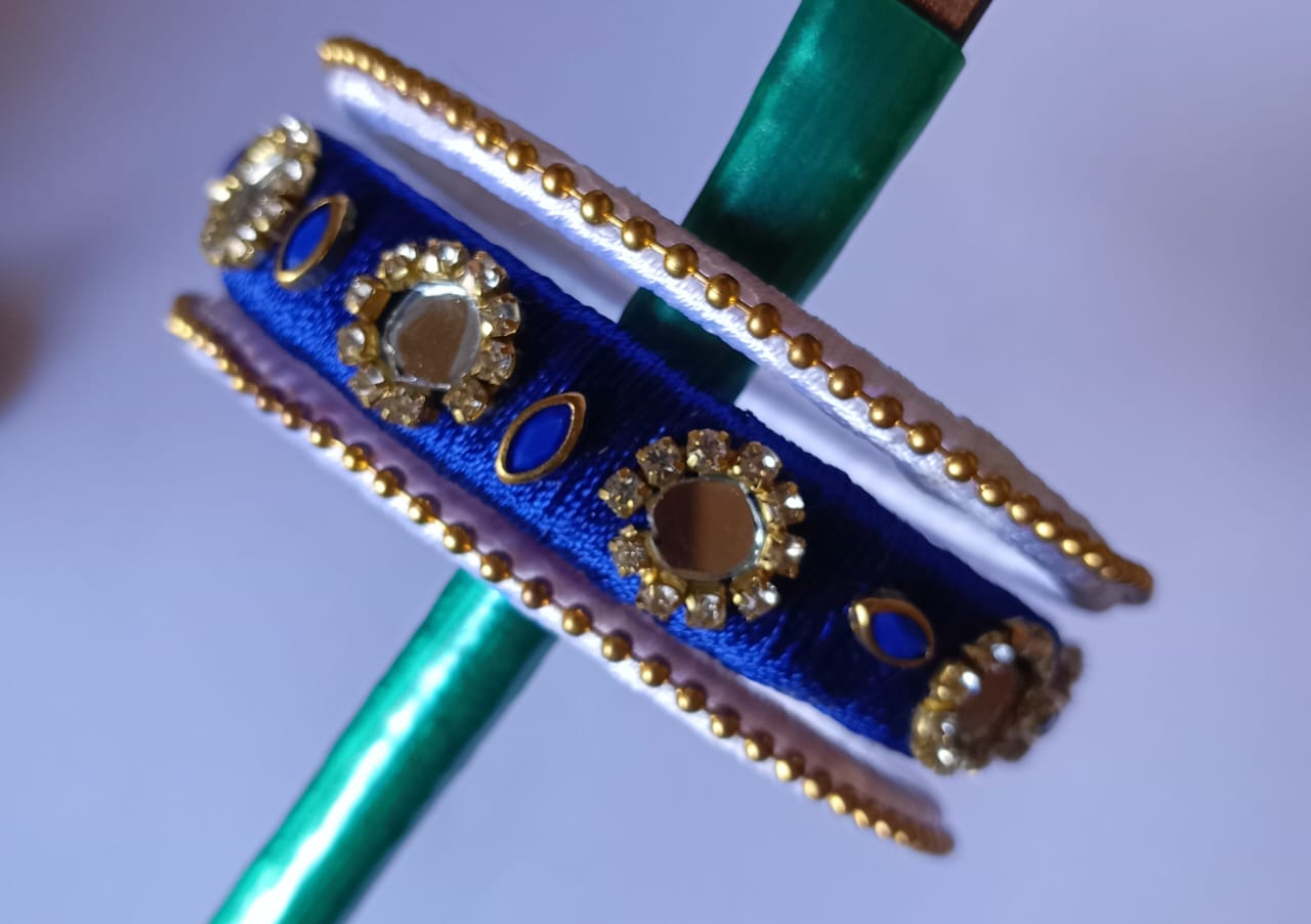 Bangles with Blue and White Beads and Rhinestones Set of 3